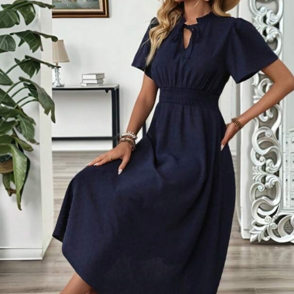 Ann Taylor Blue Ruffled Tie Front Maxi Dress